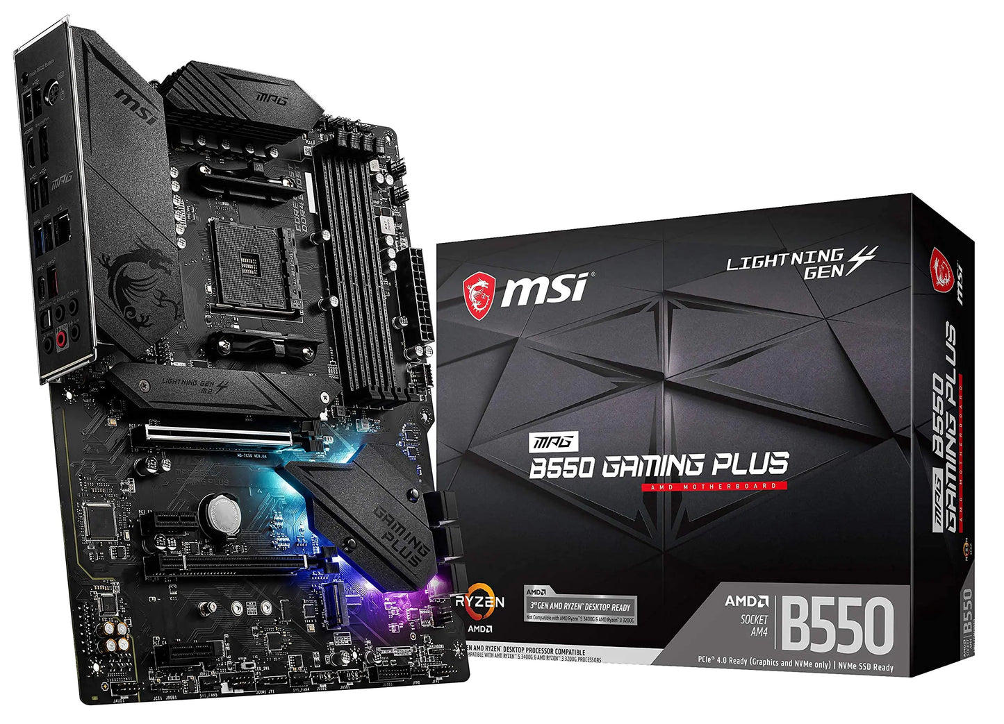MSI MPG B550 Gaming Plus Computer Gaming Motherboard (AMD AM4 Ryzen 5000 & 3000 Series DDR4 PCIe 4.0 SATA 6Gb/s M.2 USB 3.2 Gen 2 HDMI/DP ATX) AMD PC Motherboards (Renewed)