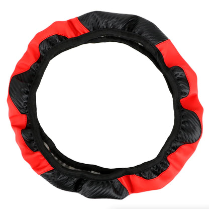 Car Steering Wheel Cover Red Black Leather Anti-slip For 15"/38cm Carbon Fiber