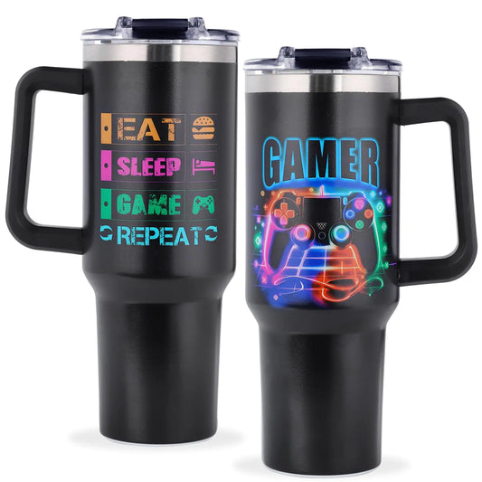 TIKMODERN Gamer Tumbler Gamer Gifts for Men Boyfriend - 40oz Cool Gamer Tumbler with Handle - Christmas Birthday Present for Teen Boys Gamers Cool Tumbler Gift with Lid and Straw for Gamer