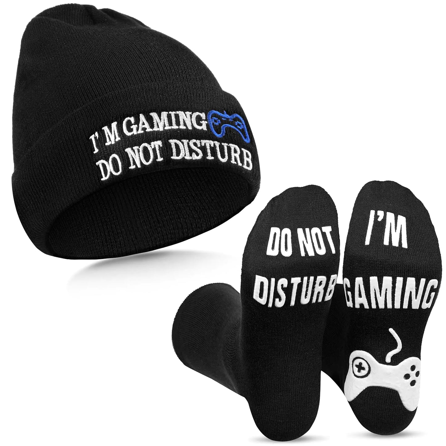 Do Not Disturb Gaming Socks Novelty Gamer Hat Funny Unisex Socks Cap for Kid Teen Men Women Game Lovers (White Printing)