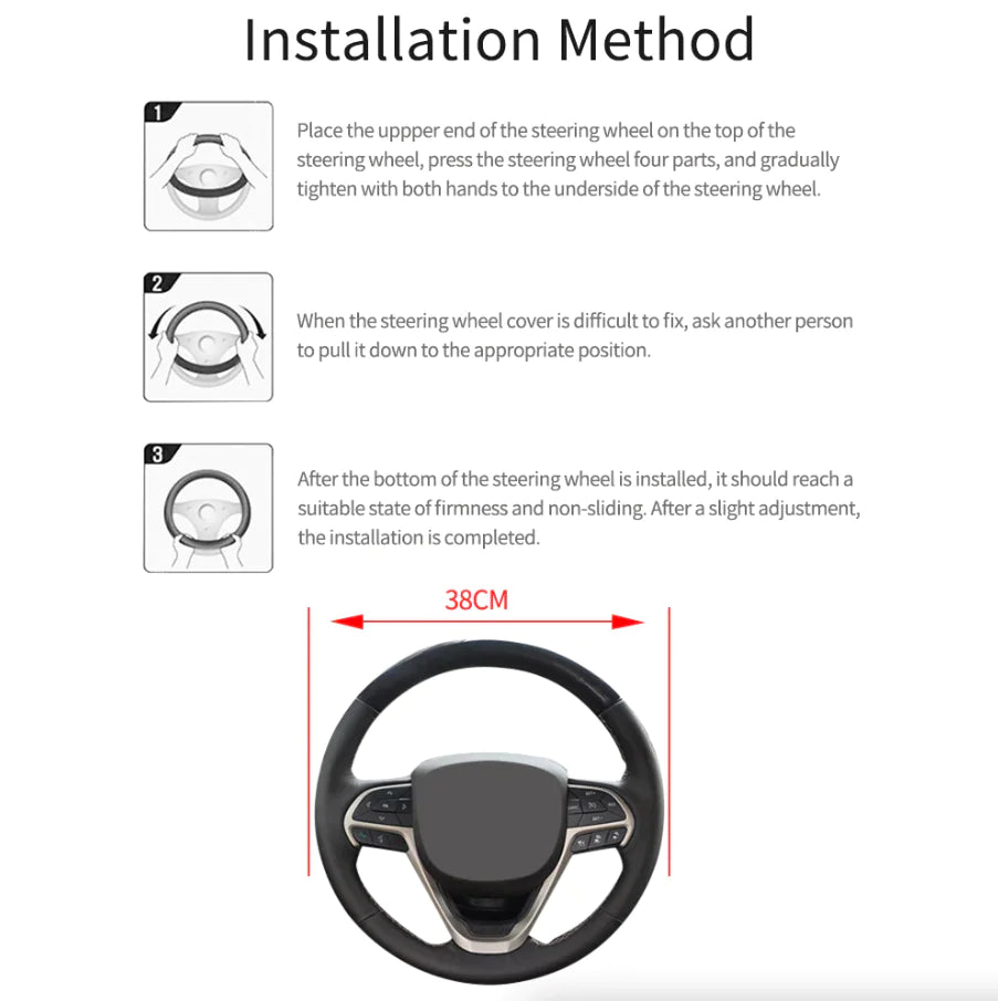 Car Steering Wheel Cover Red Black Leather Anti-slip For 15"/38cm Carbon Fiber