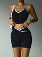 Gym Exercise Set For Women 2pcs Set Yoga Suit Black And White Patchwork Fashionable Halter Top High-Waisted Breathable Shorts