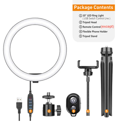 10-Inch Desktop Phone Stand with Ring Light for Selfies