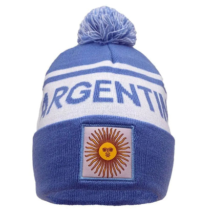 COUVER Soccer Team Country Beanie Pom Pom Beanie Cuff 12 inch - Argentina Light Blue