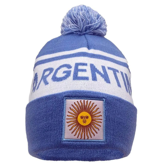 COUVER Soccer Team Country Beanie Pom Pom Beanie Cuff 12 inch - Argentina Light Blue