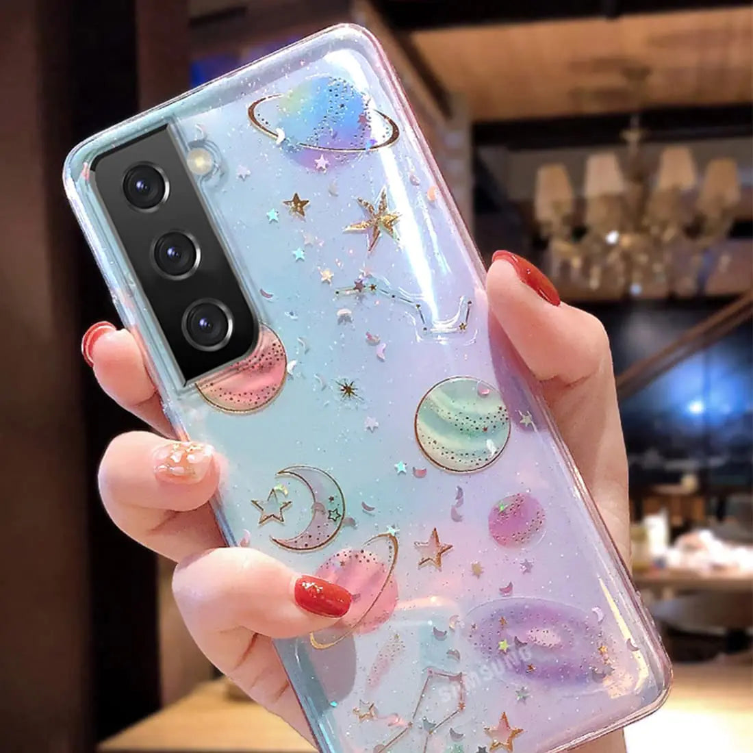 Galaxy S23 Plus Case Bling Planet Glitter with Space Galaxy Stardust Sparkle Moon Star Universe Soft TPU Silicone Shockproof Protective Cases Cover for Samsung Galaxy S23 Plus 5G Clear
