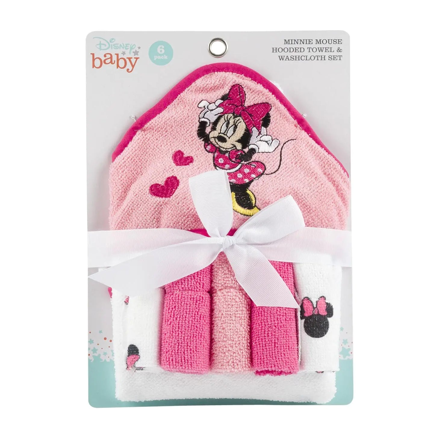 Disney Baby Minnie Mouse Hooded Towel with 5 Piece Washcloth Set - GS71710