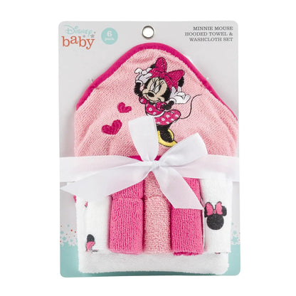 Disney Baby Minnie Mouse Hooded Towel with 5 Piece Washcloth Set - GS71710