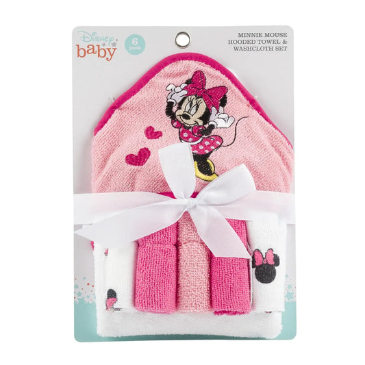 Disney Baby Minnie Mouse Hooded Towel with 5 Piece Washcloth Set - GS71710