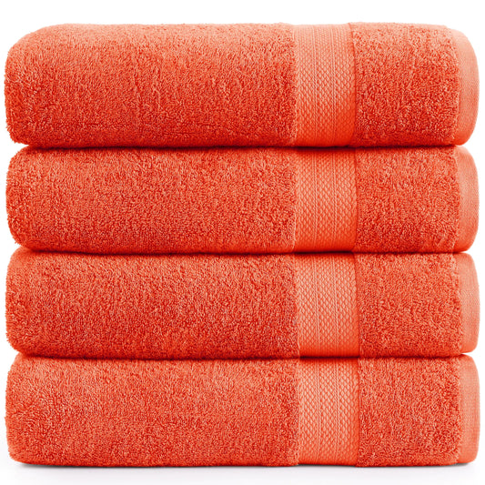 LANE LINEN Bath Towel Sets for Bathroom (4 Pack)- 100% Cotton Bath Towels for Adults Hotel Quality Bath Towels Extra Large Towels for Bathroom Turkish Cotton Bath Towels Set (28"x54") - Tiger Lily