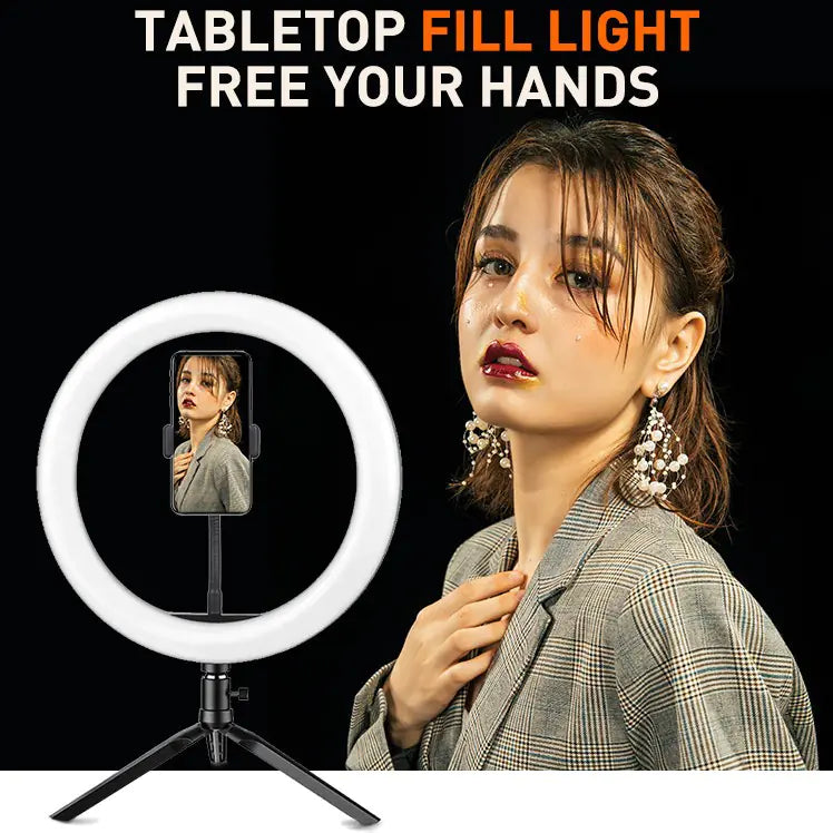 10-Inch Desktop Phone Stand with Ring Light for Selfies