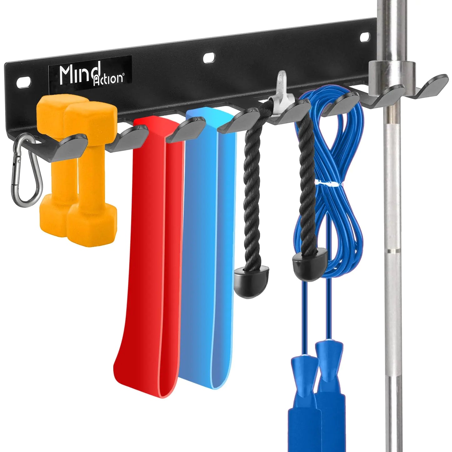 Gym Storage Organizer Wall Mount Barbell Holder Multi-Purpose Garage Gym Equipment Wall Rack Barbell Hanger Space Saving Gym Attachment Rack for Resistance Bands Jump Ropes Lifting Belt