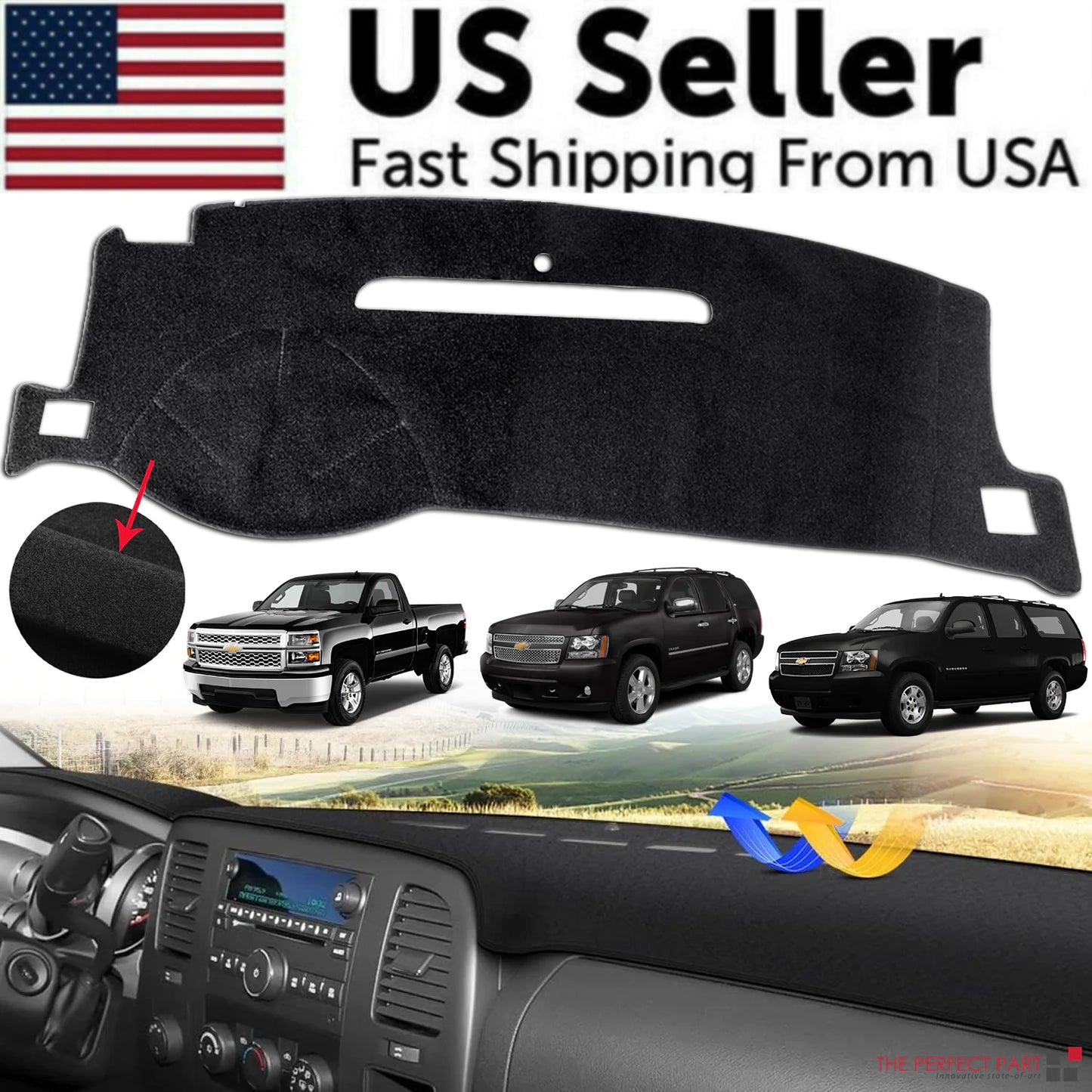 Fit For Chevy Silverado/Tahoe/Suburban 2007-2014 US Dashboard Pad Dash Cover Mat